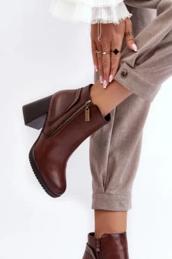 Buty Sergio Leone Botki Zimowe Damskie|Brązowe I Beżowe Botki*Damskie Botki Na Słupku Z Suwakami Brązowe Ryelle