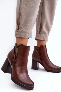 Buty Sergio Leone Botki Zimowe Damskie|Brązowe I Beżowe Botki*Damskie Botki Na Słupku Z Suwakami Brązowe Ryelle