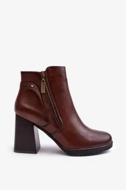 Buty Sergio Leone Botki Zimowe Damskie|Brązowe I Beżowe Botki*Damskie Botki Na Słupku Z Suwakami Brązowe Ryelle