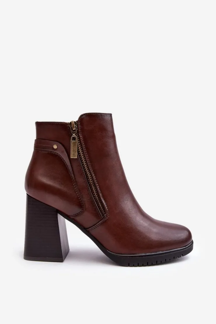 Buty Sergio Leone Botki Zimowe Damskie|Brązowe I Beżowe Botki*Damskie Botki Na Słupku Z Suwakami Brązowe Ryelle