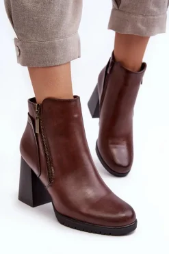 Buty Sergio Leone Botki Zimowe Damskie|Brązowe I Beżowe Botki*Damskie Botki Na Słupku Z Suwakami Brązowe Ryelle