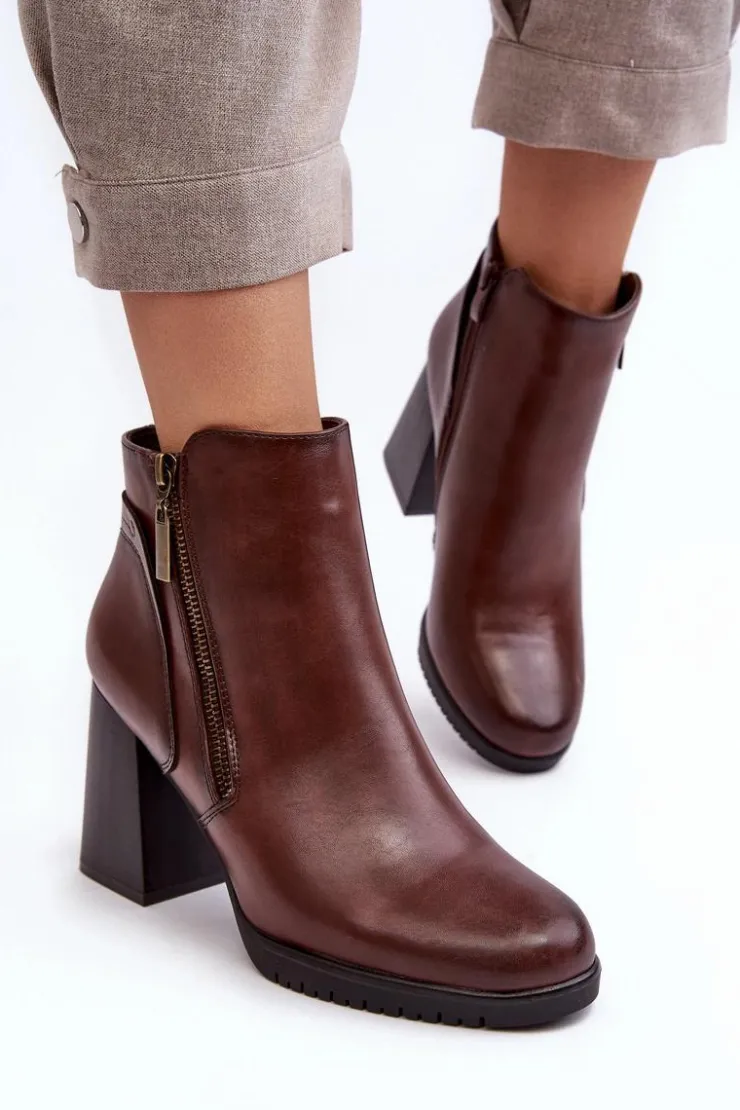 Buty Sergio Leone Botki Zimowe Damskie|Brązowe I Beżowe Botki*Damskie Botki Na Słupku Z Suwakami Brązowe Ryelle