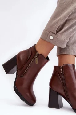 Buty Sergio Leone Botki Zimowe Damskie|Brązowe I Beżowe Botki*Damskie Botki Na Słupku Z Suwakami Brązowe Ryelle