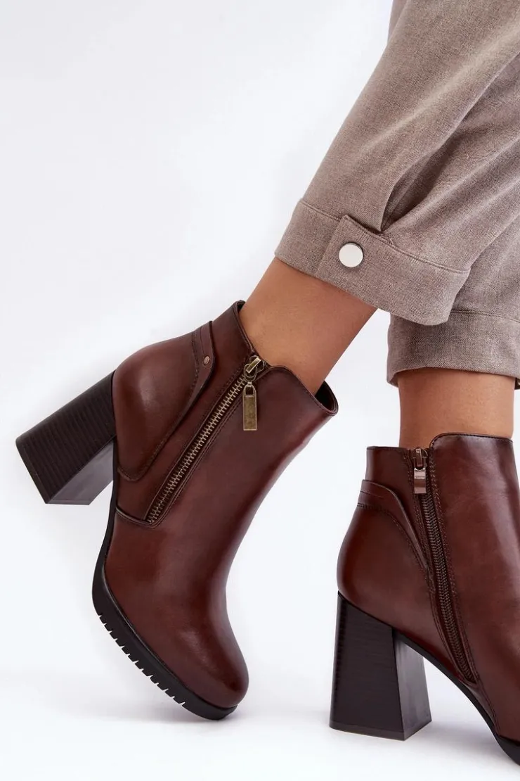 Buty Sergio Leone Botki Zimowe Damskie|Brązowe I Beżowe Botki*Damskie Botki Na Słupku Z Suwakami Brązowe Ryelle