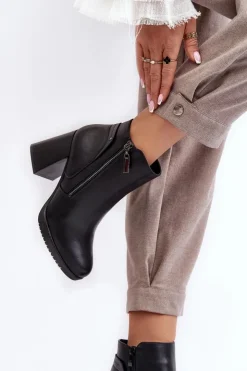 Damskie Buty Sergio Leone Damskie Botki Na Słupku Z Suwakami Czarne Ryelle