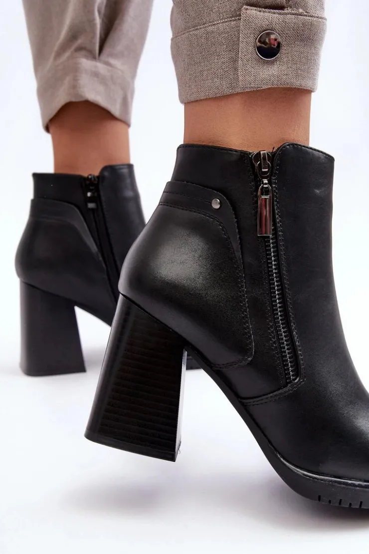 Damskie Buty Sergio Leone Damskie Botki Na Słupku Z Suwakami Czarne Ryelle