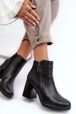 Damskie Buty Sergio Leone Damskie Botki Na Słupku Z Suwakami Czarne Ryelle