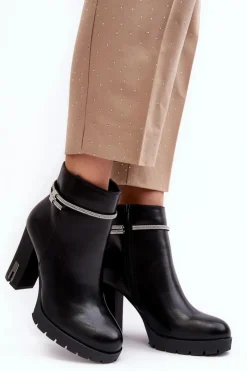 Discount Boto Damskie Botki Na Słupku Z Ozdobą Czarne Carolla