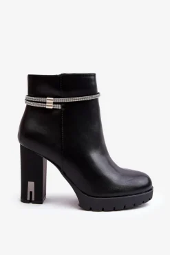 Discount Boto Damskie Botki Na Słupku Z Ozdobą Czarne Carolla