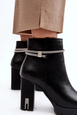 Discount Boto Damskie Botki Na Słupku Z Ozdobą Czarne Carolla