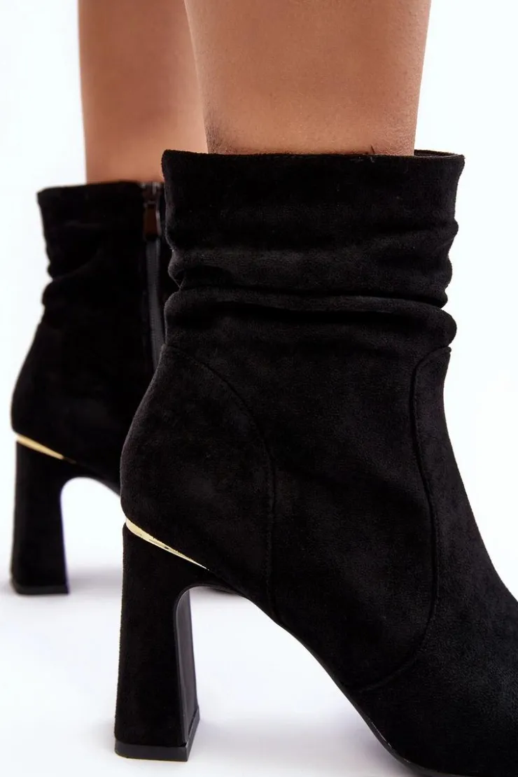 Damskie Boto Damskie Botki Na Słupku Z Marszczoną Cholewką Czarne Phaga