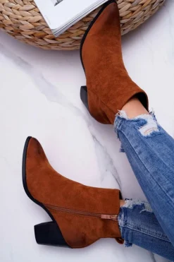 Boto Botki Wiosenne|Botki Na Słupku*Damskie Botki Na Słupku Zamszowe Camel Niki