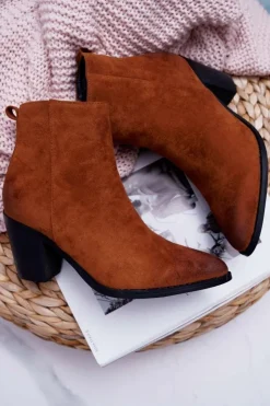 Boto Botki Wiosenne|Botki Na Słupku*Damskie Botki Na Słupku Zamszowe Camel Niki