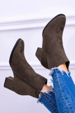 Damskie buty S.Barski Botki Na Słupku|Brązowe I Beżowe Botki*Damskie Botki Na Słupku Zamsz Khaki Ferimate