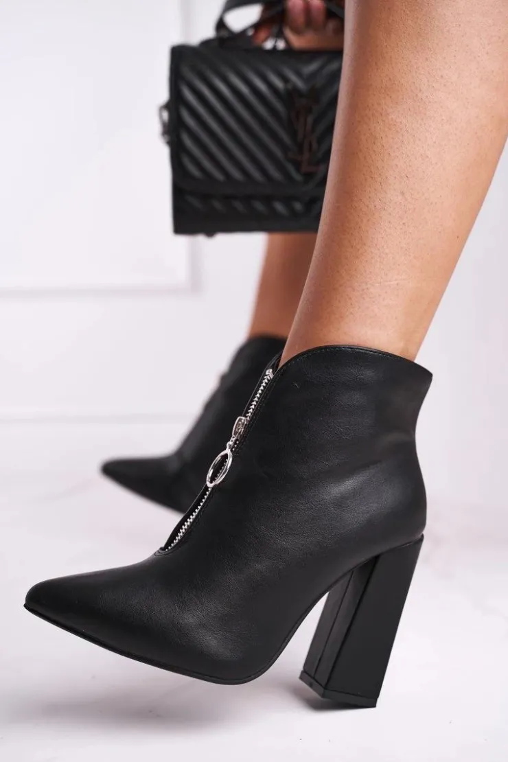 Damskie Boto Damskie Botki Na Słupku Zamek z Przodu Czarne Save Me