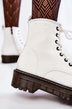 Big Star Shoes Damskie Trapery|Botki Sznurowane*Damskie Botki Na Suwak Big Star KK274536 Białe Biały