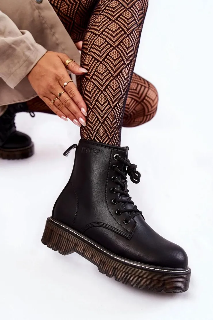 Damskie Big Star Shoes Damskie Botki Na Suwak Big Star KK274537 Czarne