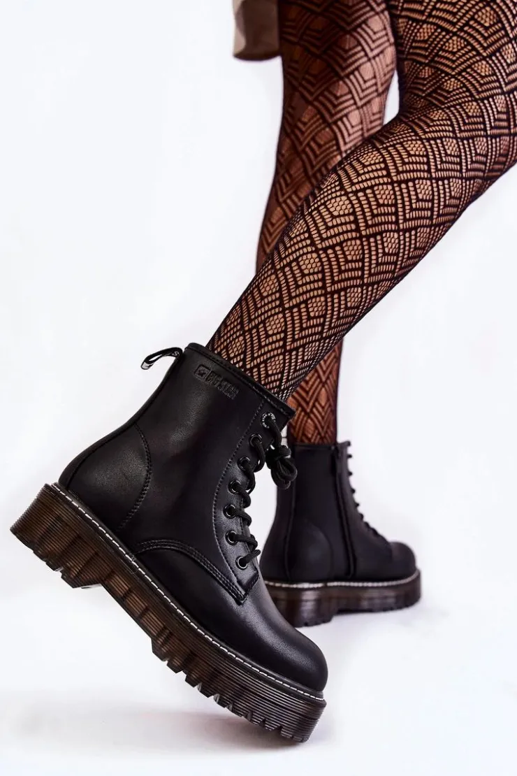 Damskie Big Star Shoes Damskie Botki Na Suwak Big Star KK274537 Czarne