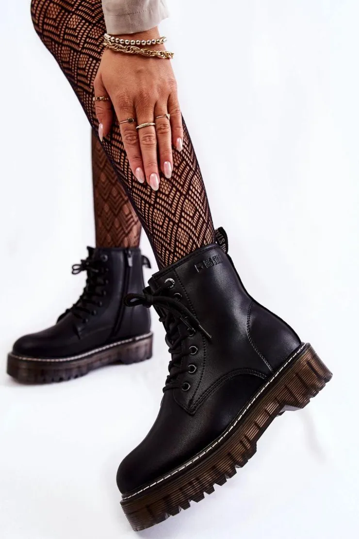 Damskie Big Star Shoes Damskie Botki Na Suwak Big Star KK274537 Czarne