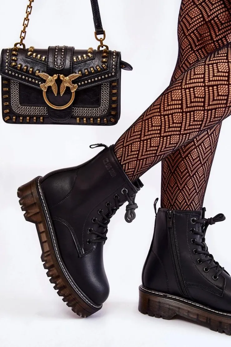 Damskie Big Star Shoes Damskie Botki Na Suwak Big Star KK274537 Czarne