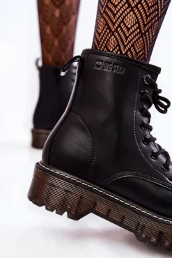 Damskie Big Star Shoes Damskie Botki Na Suwak Big Star KK274537 Czarne