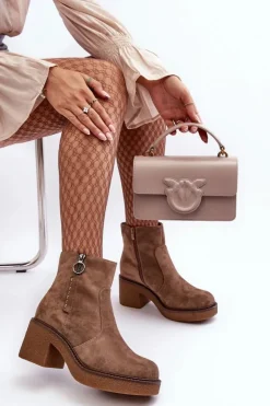 Damskie Buty Sergio Leone Damskie Botki Na Suwak Brązowe Romella