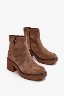 Damskie Buty Sergio Leone Damskie Botki Na Suwak Brązowe Romella