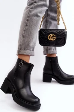 Outlet Buty Sergio Leone Damskie Botki Na Suwak Czarne Romella Czarny