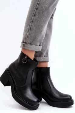 Outlet Buty Sergio Leone Damskie Botki Na Suwak Czarne Romella Czarny