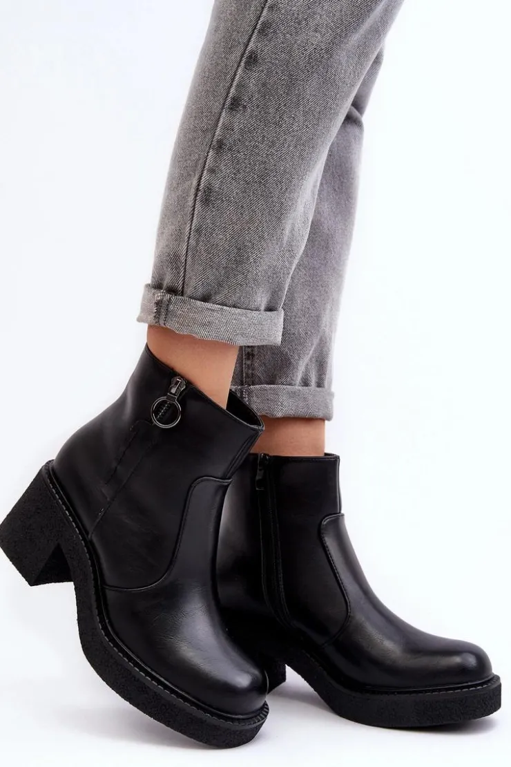 Outlet Buty Sergio Leone Damskie Botki Na Suwak Czarne Romella Czarny