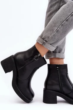 Outlet Buty Sergio Leone Damskie Botki Na Suwak Czarne Romella Czarny