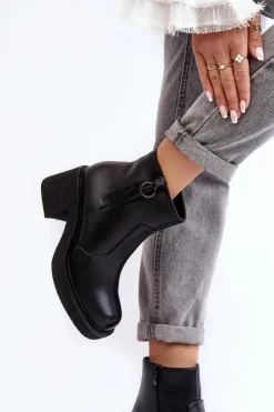 Outlet Buty Sergio Leone Damskie Botki Na Suwak Czarne Romella Czarny