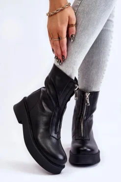 Outlet Boto Damskie Botki Na Suwak Na Platformie Czarne Laretto