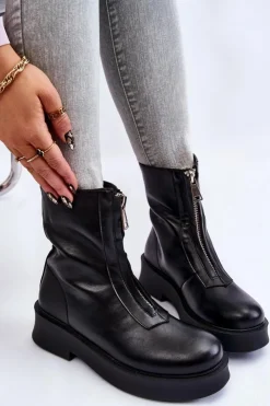 Outlet Boto Damskie Botki Na Suwak Na Platformie Czarne Laretto