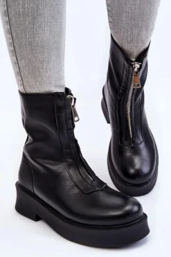 Outlet Boto Damskie Botki Na Suwak Na Platformie Czarne Laretto