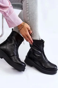 Outlet Boto Damskie Botki Na Suwak Na Platformie Czarne Laretto