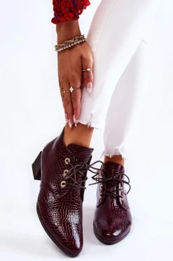 Buty damskie Vinceza Botki Zimowe Damskie|Botki Na Obcasie*Damskie Botki Na Suwak Wzór Krokodyl Bordowe Farrah