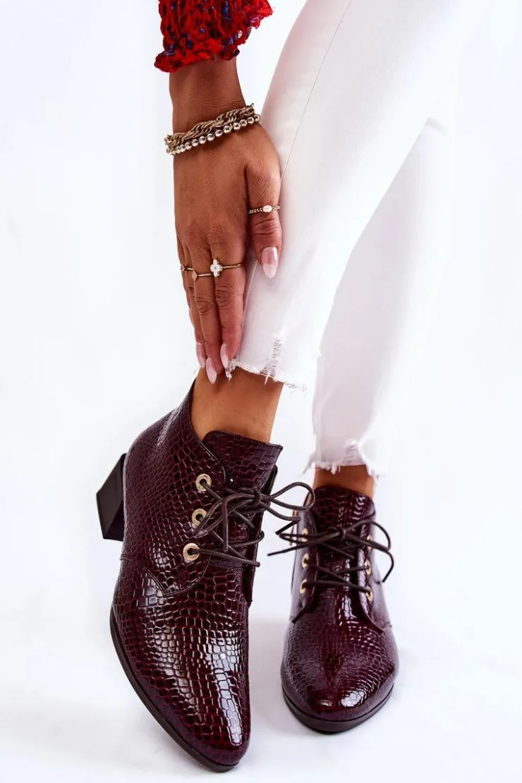 Buty damskie Vinceza Botki Zimowe Damskie|Botki Na Obcasie*Damskie Botki Na Suwak Wzór Krokodyl Bordowe Farrah