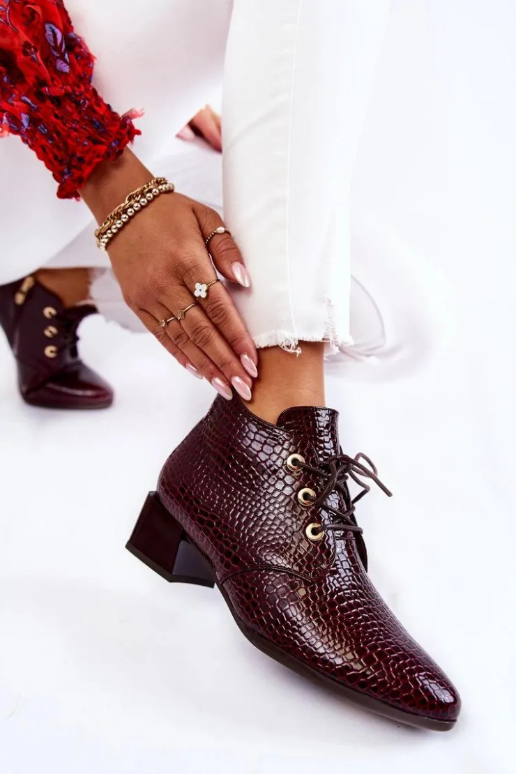 Buty damskie Vinceza Botki Zimowe Damskie|Botki Na Obcasie*Damskie Botki Na Suwak Wzór Krokodyl Bordowe Farrah