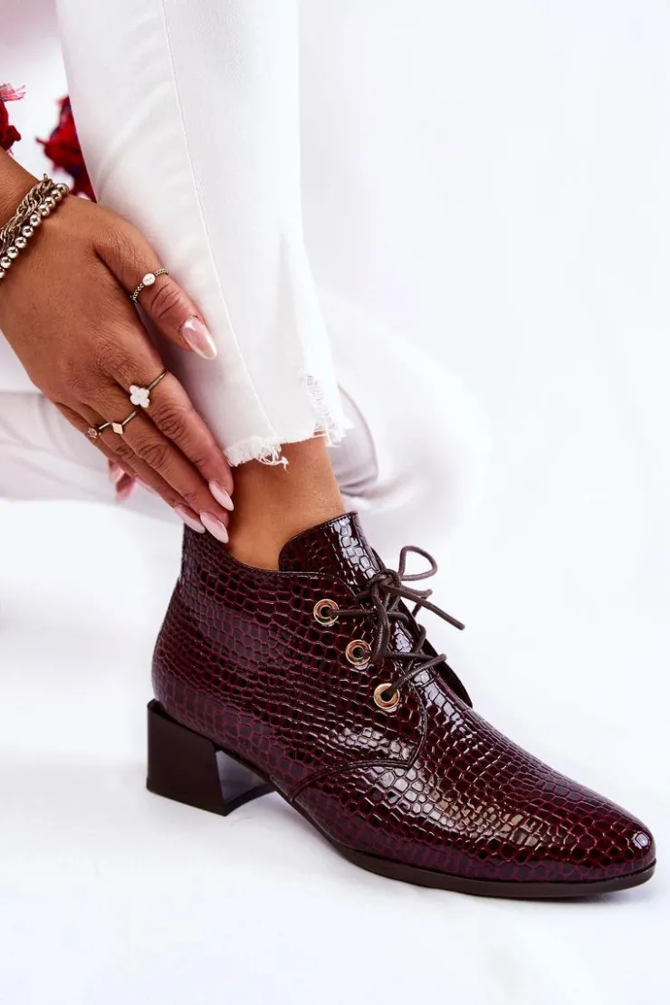 Buty damskie Vinceza Botki Zimowe Damskie|Botki Na Obcasie*Damskie Botki Na Suwak Wzór Krokodyl Bordowe Farrah