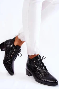 Buty damskie Vinceza Damskie Botki Na Suwak Wzór Krokodyl Czarne Farrah