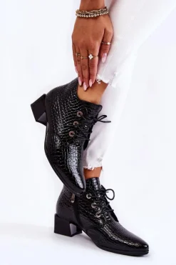 Buty damskie Vinceza Damskie Botki Na Suwak Wzór Krokodyl Czarne Farrah