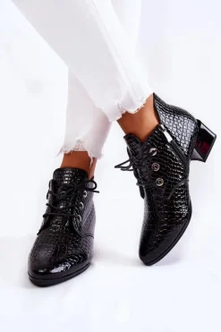 Buty damskie Vinceza Damskie Botki Na Suwak Wzór Krokodyl Czarne Farrah