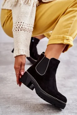 Boto Czarne Botki|Botki Zimowe Damskie*Damskie Botki Na Suwak Z Ćwiekami Czarne Afaries