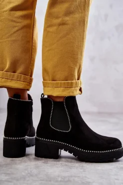 Boto Czarne Botki|Botki Zimowe Damskie*Damskie Botki Na Suwak Z Ćwiekami Czarne Afaries