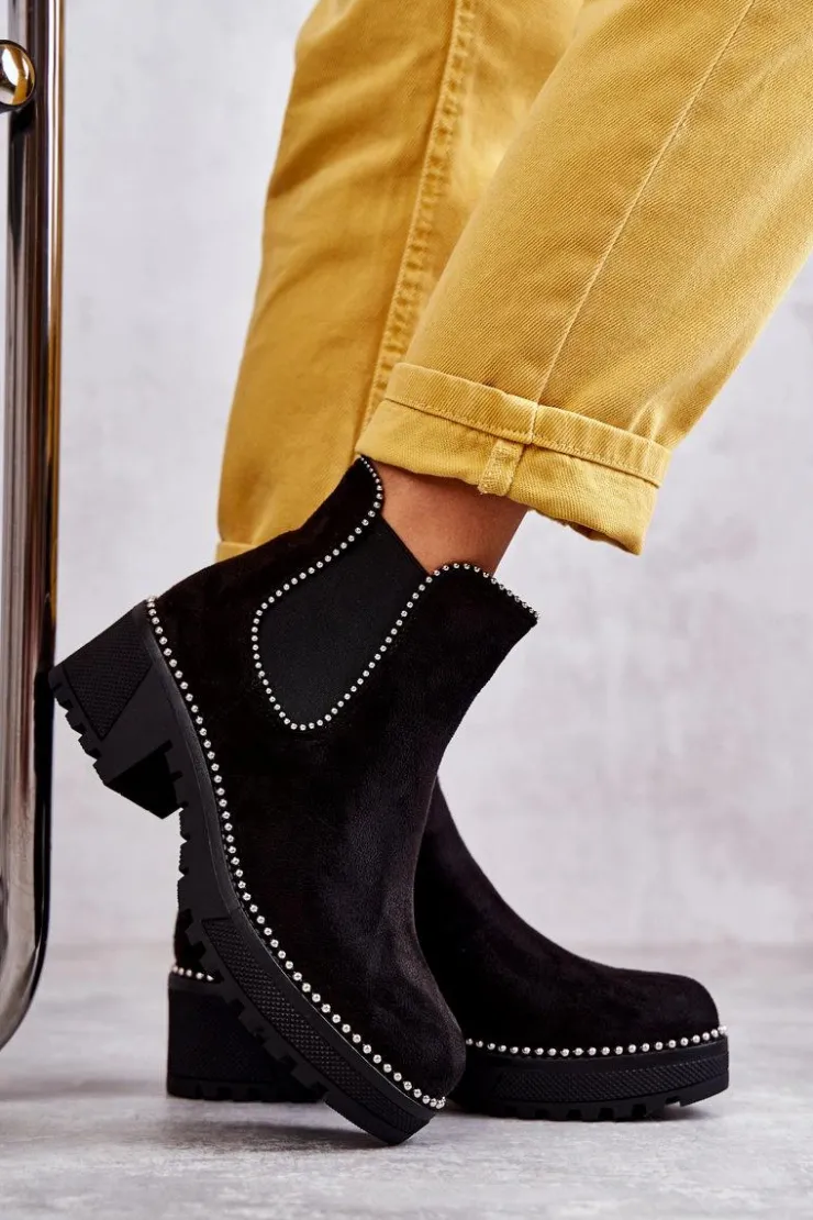 Boto Czarne Botki|Botki Zimowe Damskie*Damskie Botki Na Suwak Z Ćwiekami Czarne Afaries