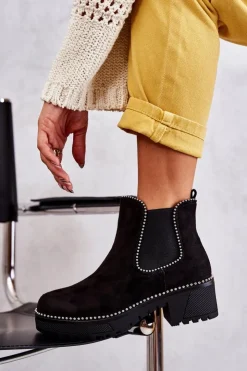 Boto Czarne Botki|Botki Zimowe Damskie*Damskie Botki Na Suwak Z Ćwiekami Czarne Afaries