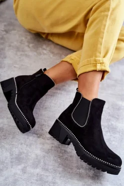 Boto Czarne Botki|Botki Zimowe Damskie*Damskie Botki Na Suwak Z Ćwiekami Czarne Afaries