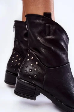 Damskie Boto Damskie Botki Na Suwak Z Ćwiekami Czarne Lance