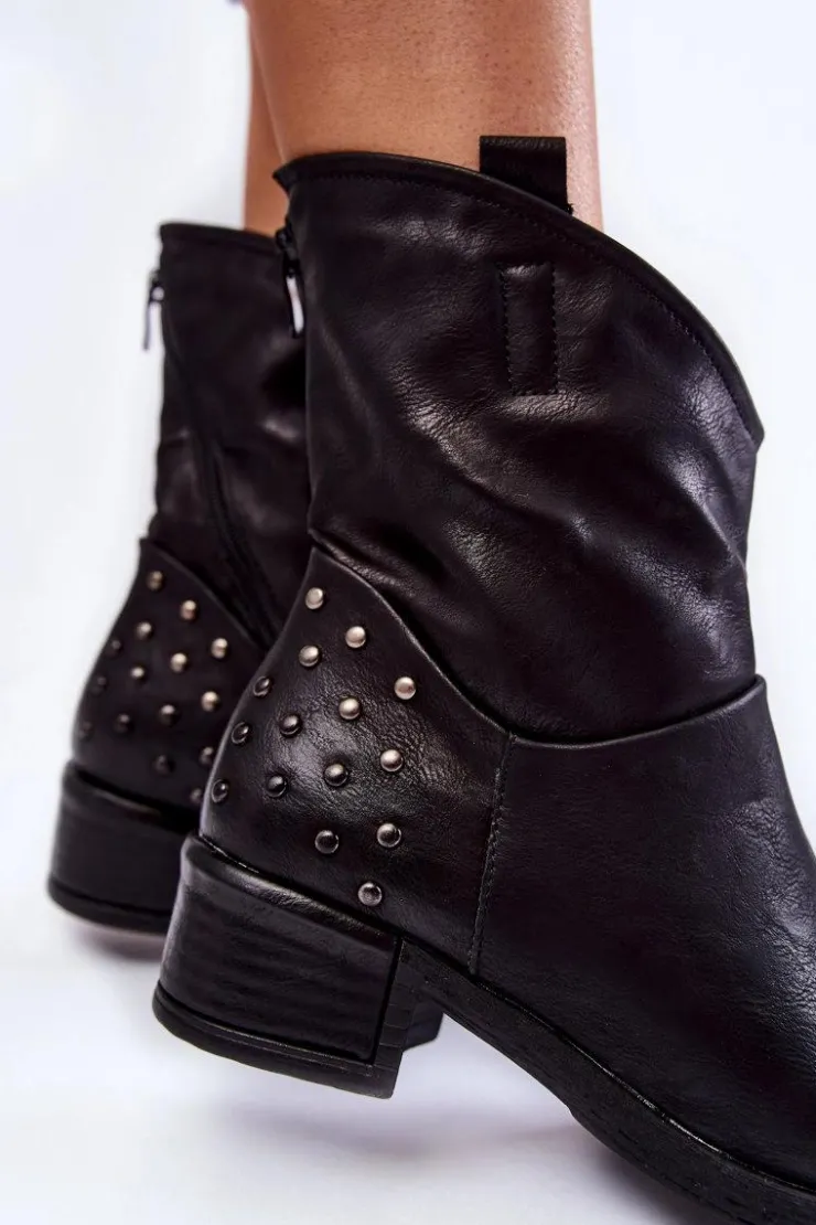 Damskie Boto Damskie Botki Na Suwak Z Ćwiekami Czarne Lance